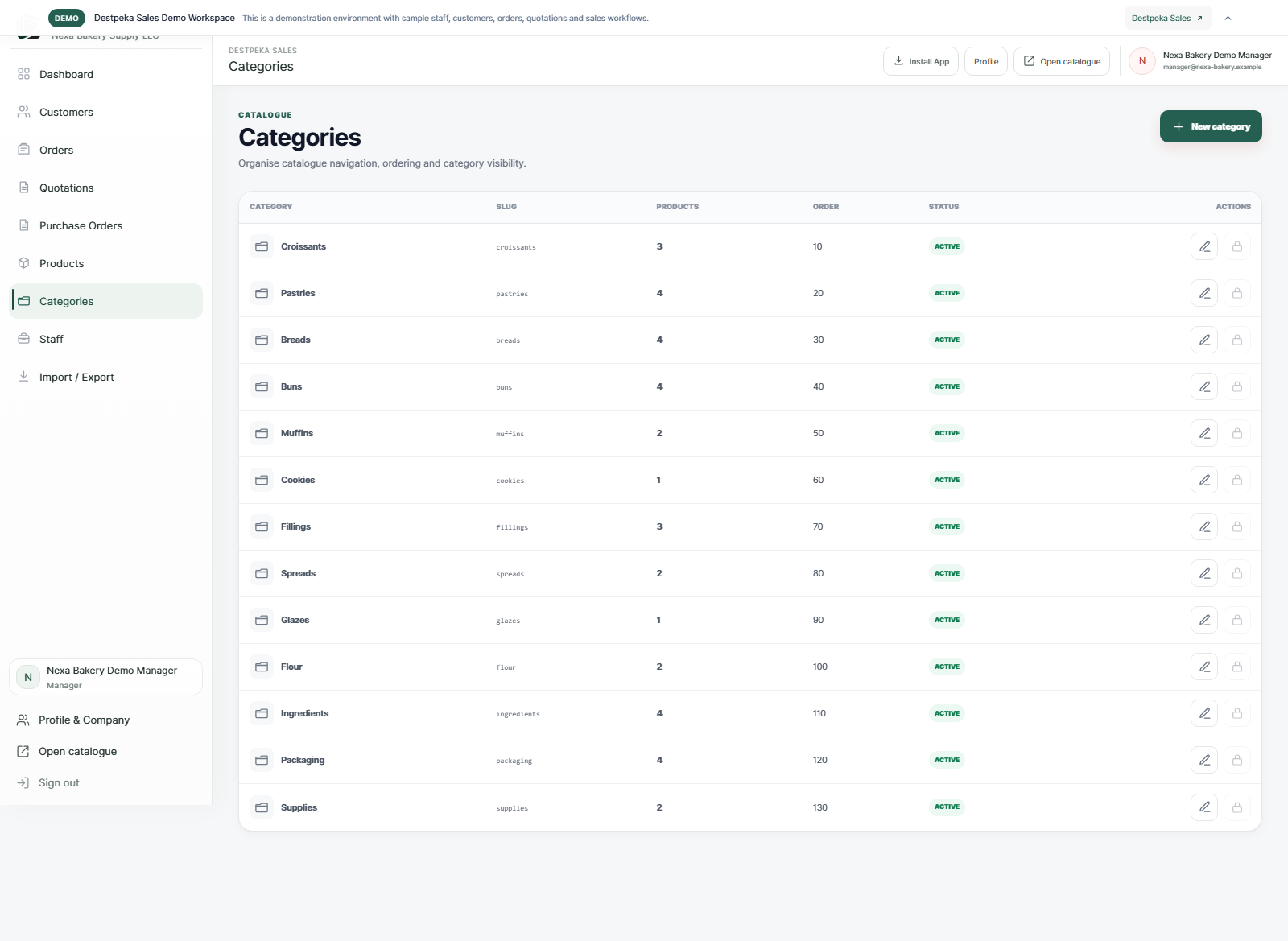 Manage categories