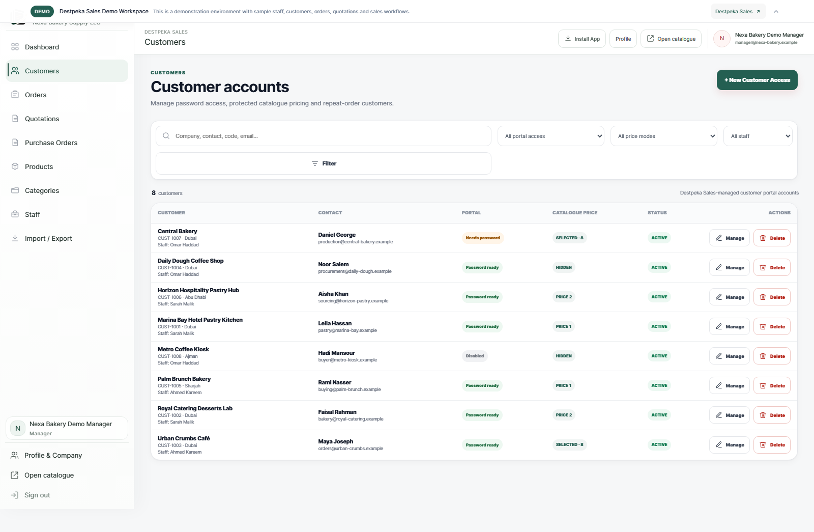 Manage customers